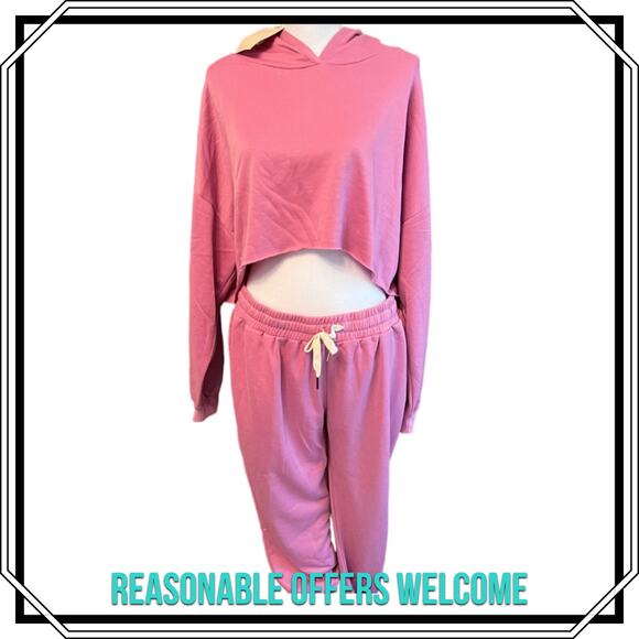 Kittenish Tops - NWT Kittenish Matching 2pc Set Pink Cropped Hoodie Joggers Lounge Size XXL
